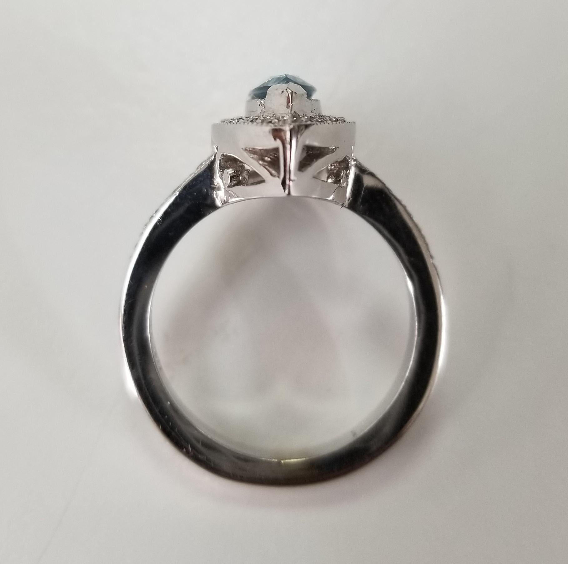 14 Karat White Gold Blue Topaz Marquise Cut and Diamond Ring In New Condition For Sale In Los Angeles, CA