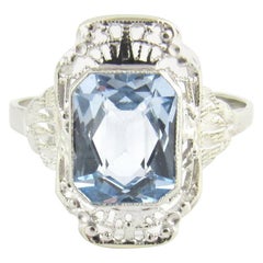 Vintage 14 Karat White Gold Blue Topaz Ring