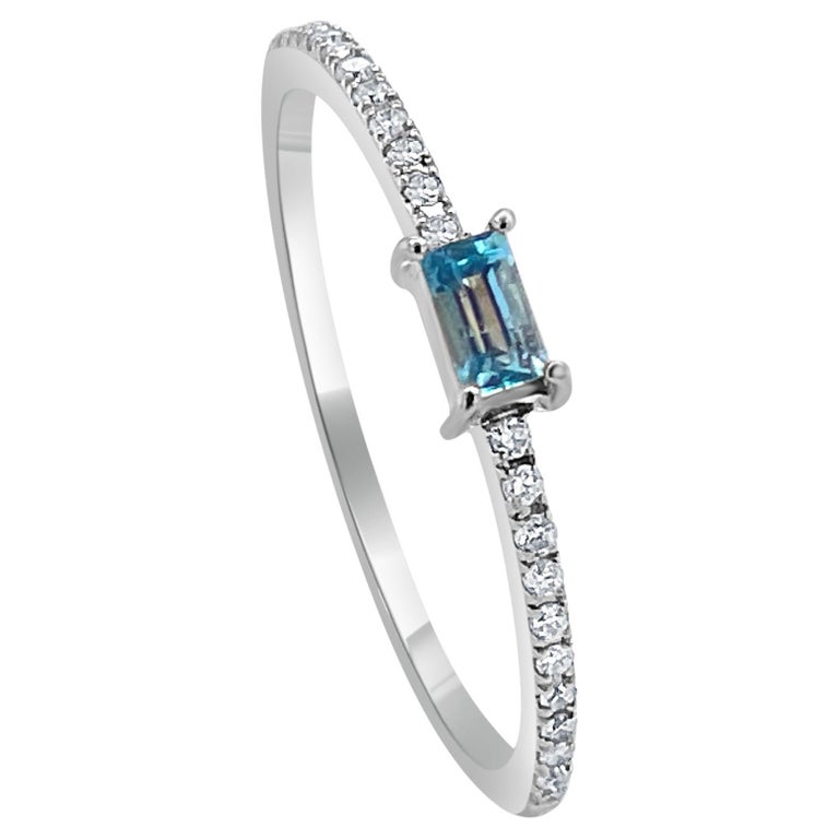 14 Karat White Gold Blue Topaz Stackable Birthstone Ring, November ...