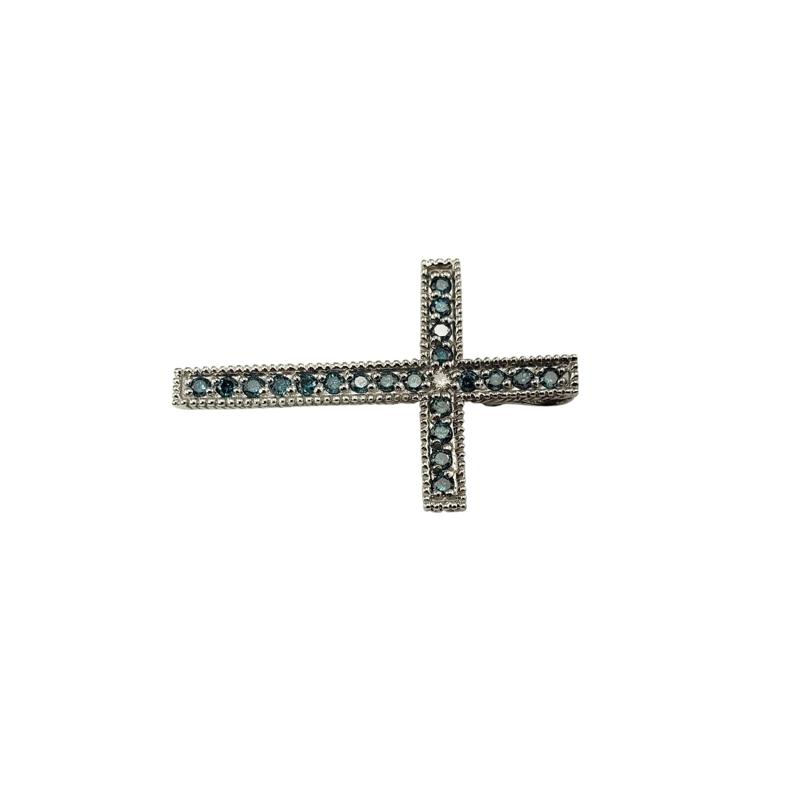 Brilliant Cut 14 Karat White Gold Blue Treated Diamond Cross Pendant