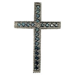 14 Karat White Gold Blue Treated Diamond Cross Pendant