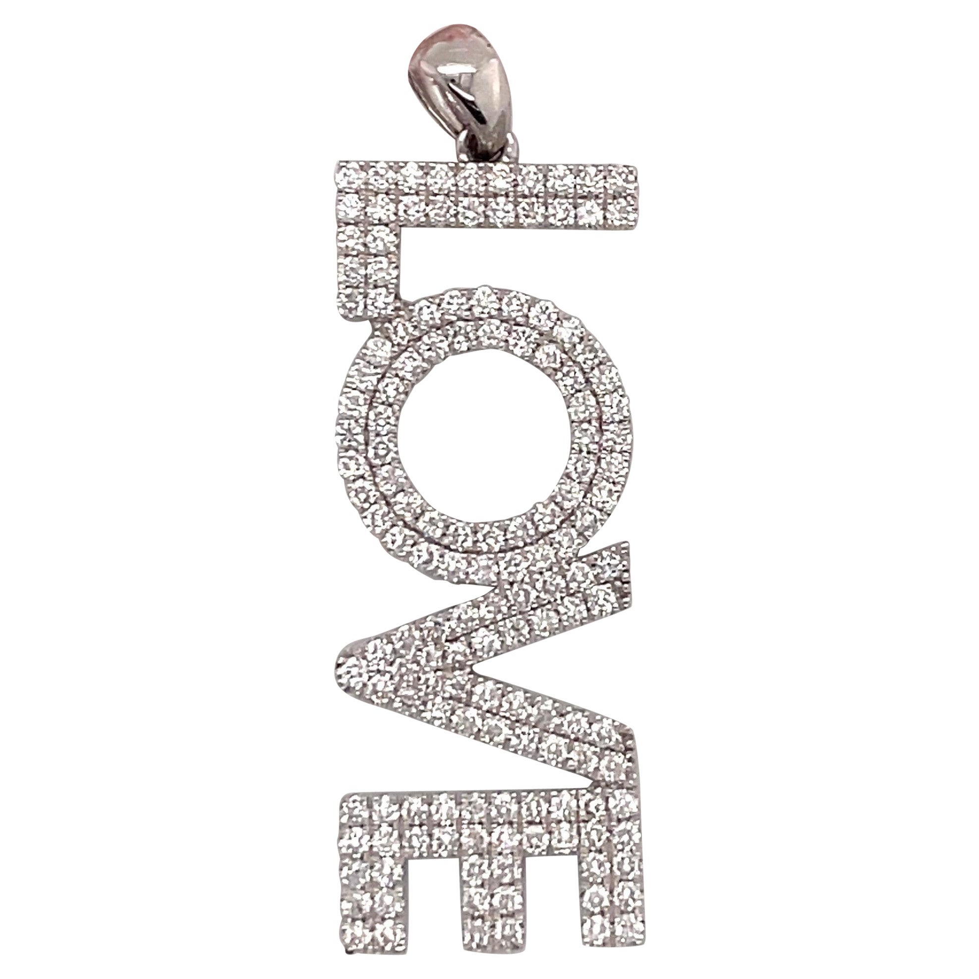 14 Karat White Gold Boxed LOVE Diamond Pendant 1.21 Carats 3.6 Grams