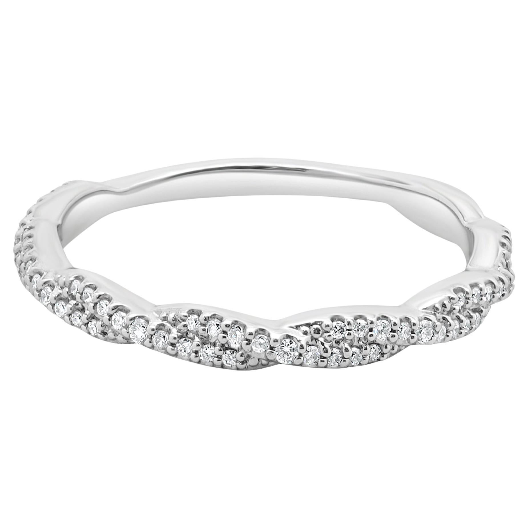 14 Karat White Gold Braided Diamond Band For Sale