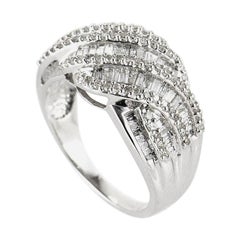 14 Karat White Gold Braided Diamond Band Ring