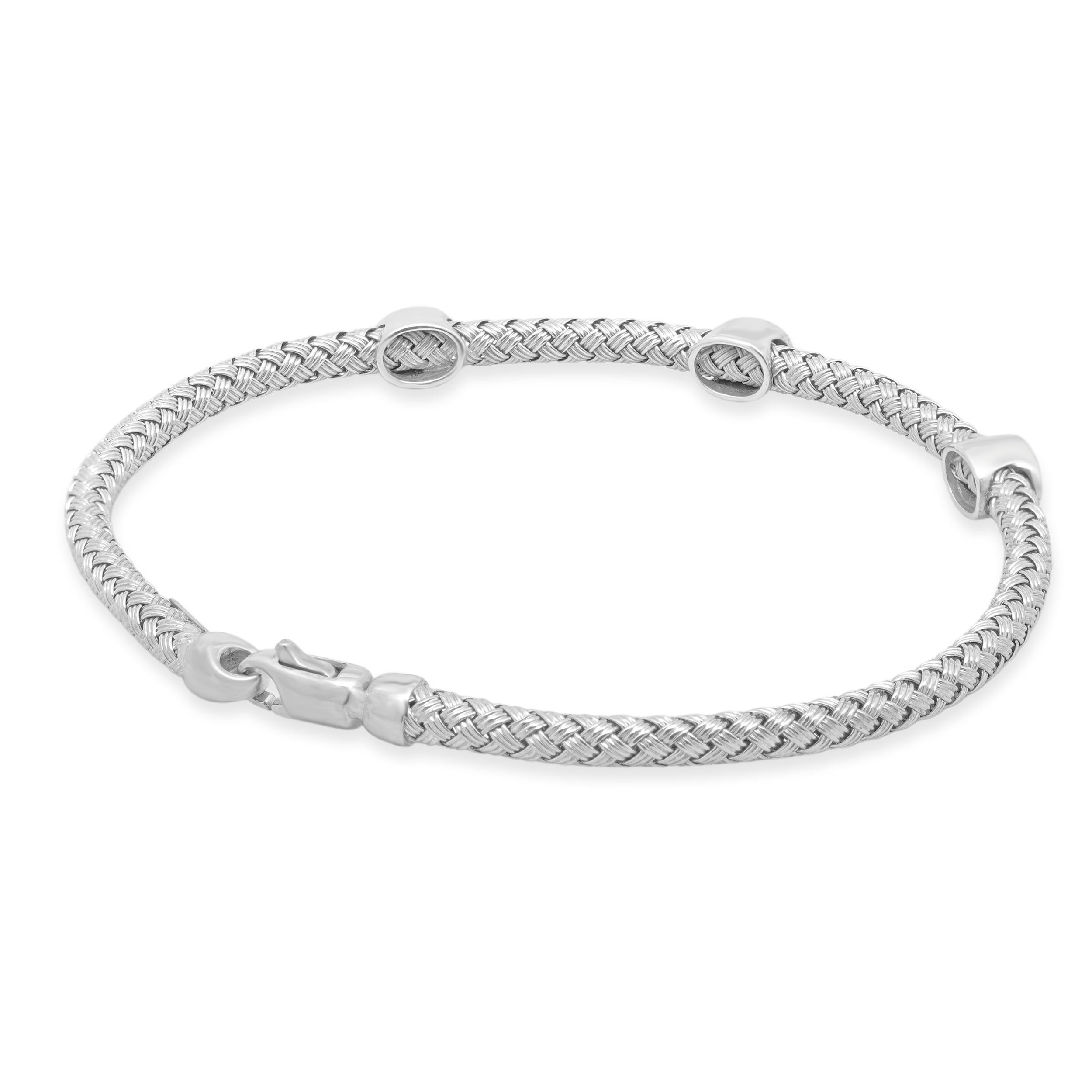 14 Karat Weißgold geflochtener Diamant-Armreif im Zustand „Hervorragend“ im Angebot in Scottsdale, AZ