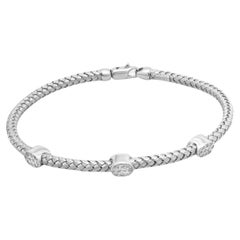 14 Karat White Gold Braided Diamond Bangle Bracelet