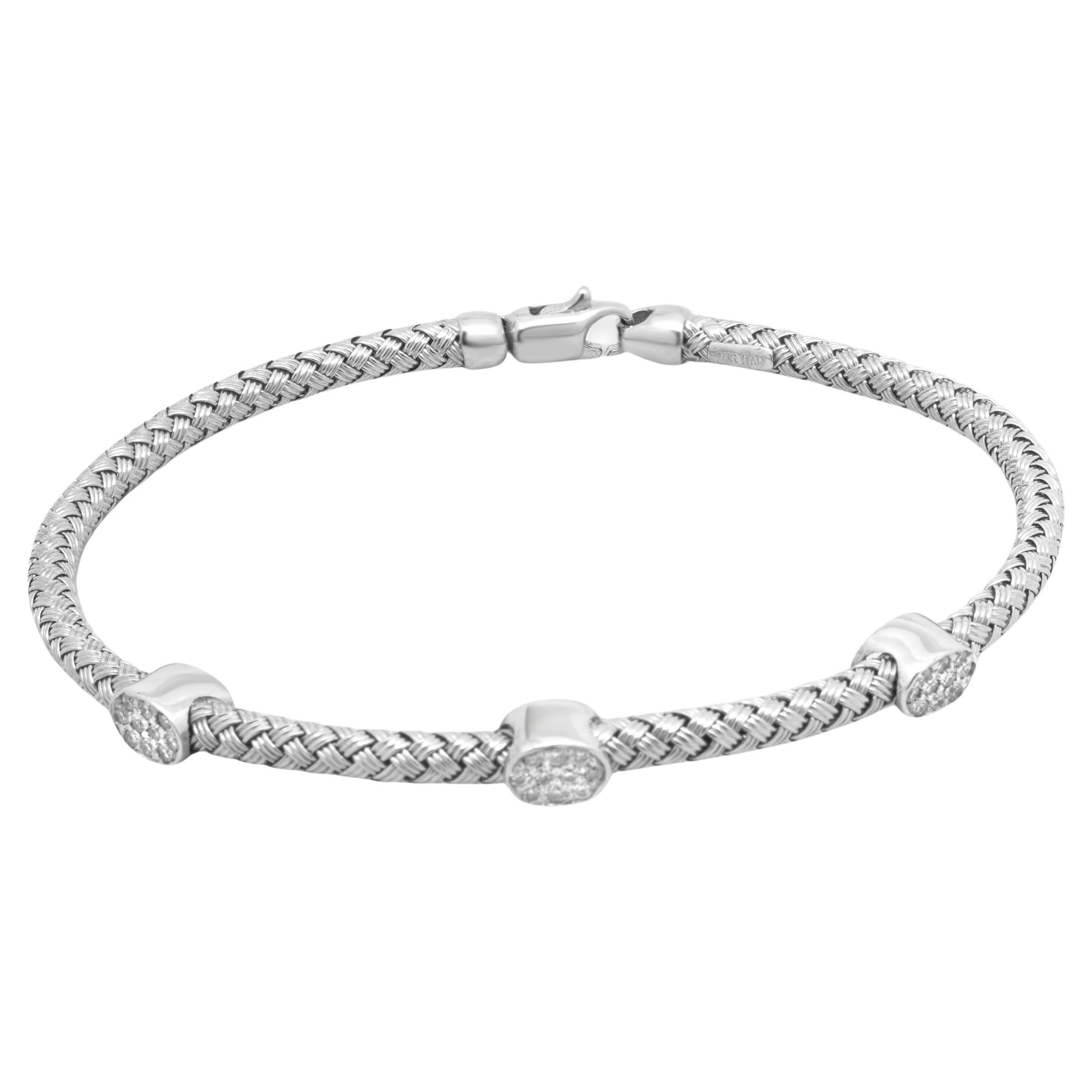 14 Karat White Gold Braided Diamond Bangle Bracelet For Sale