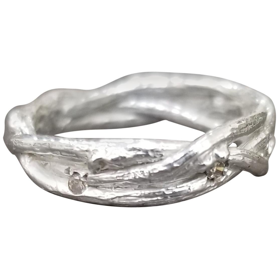 14 Karat White Gold Braided Diamond Branch Ring For Sale