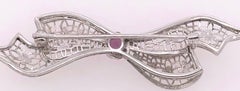14 Karat White Gold Brooch Filigree Bow Design with Amethyst Center Stone Pin