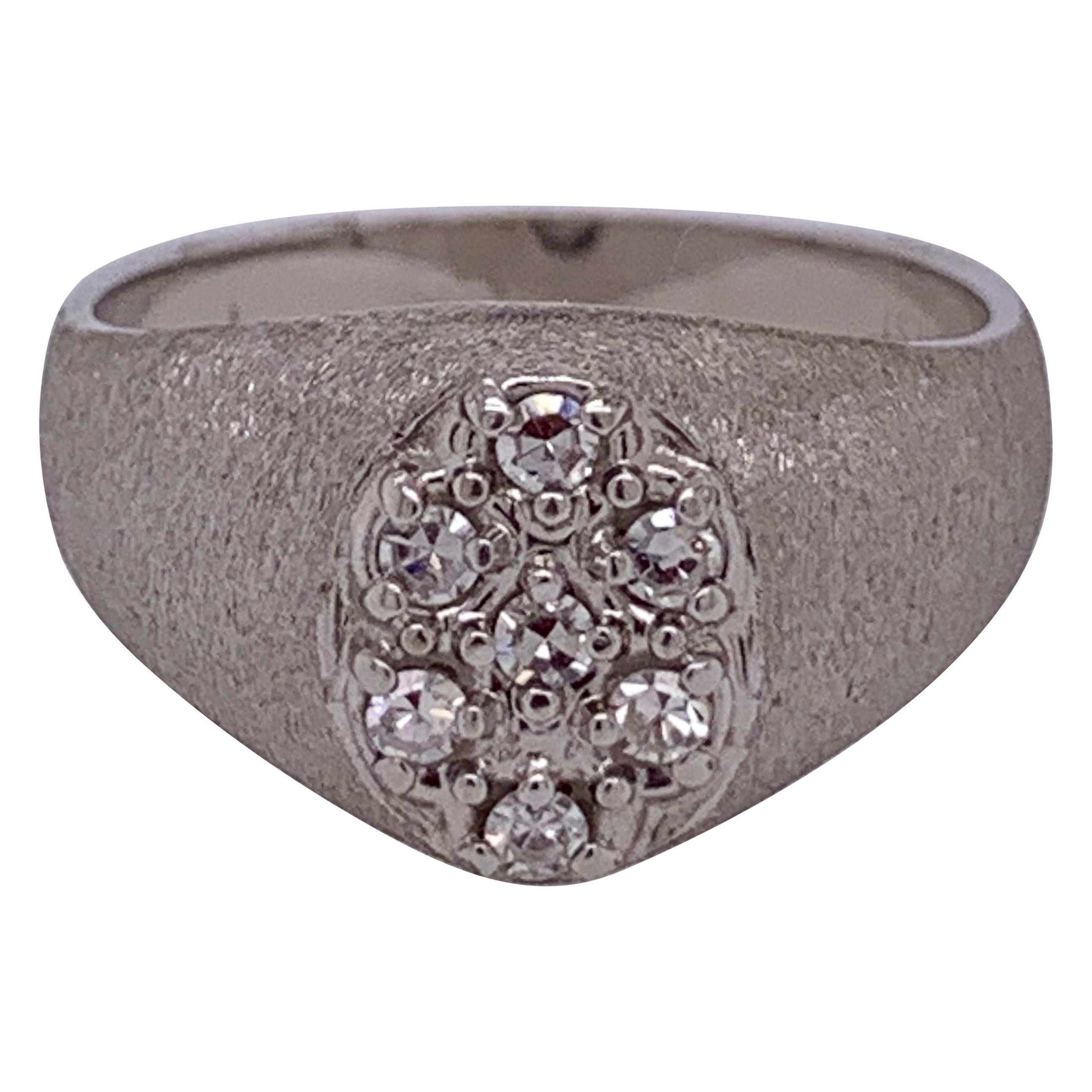 14 Karat White Gold Brushed Finish Diamond Cluster Fashion Ring 1.50 TDW For Sale