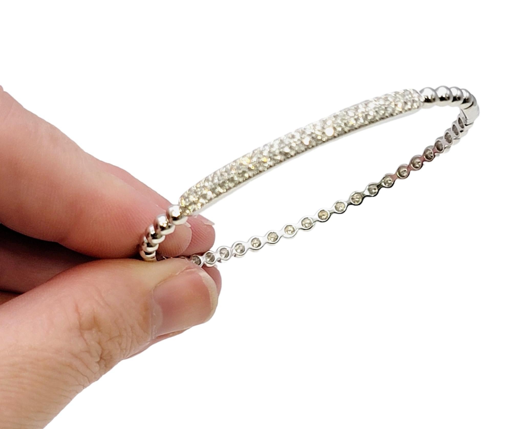  14 Karat White Gold Bubble Style Narrow Stacking Bangle Bracelet with Diamonds For Sale 1