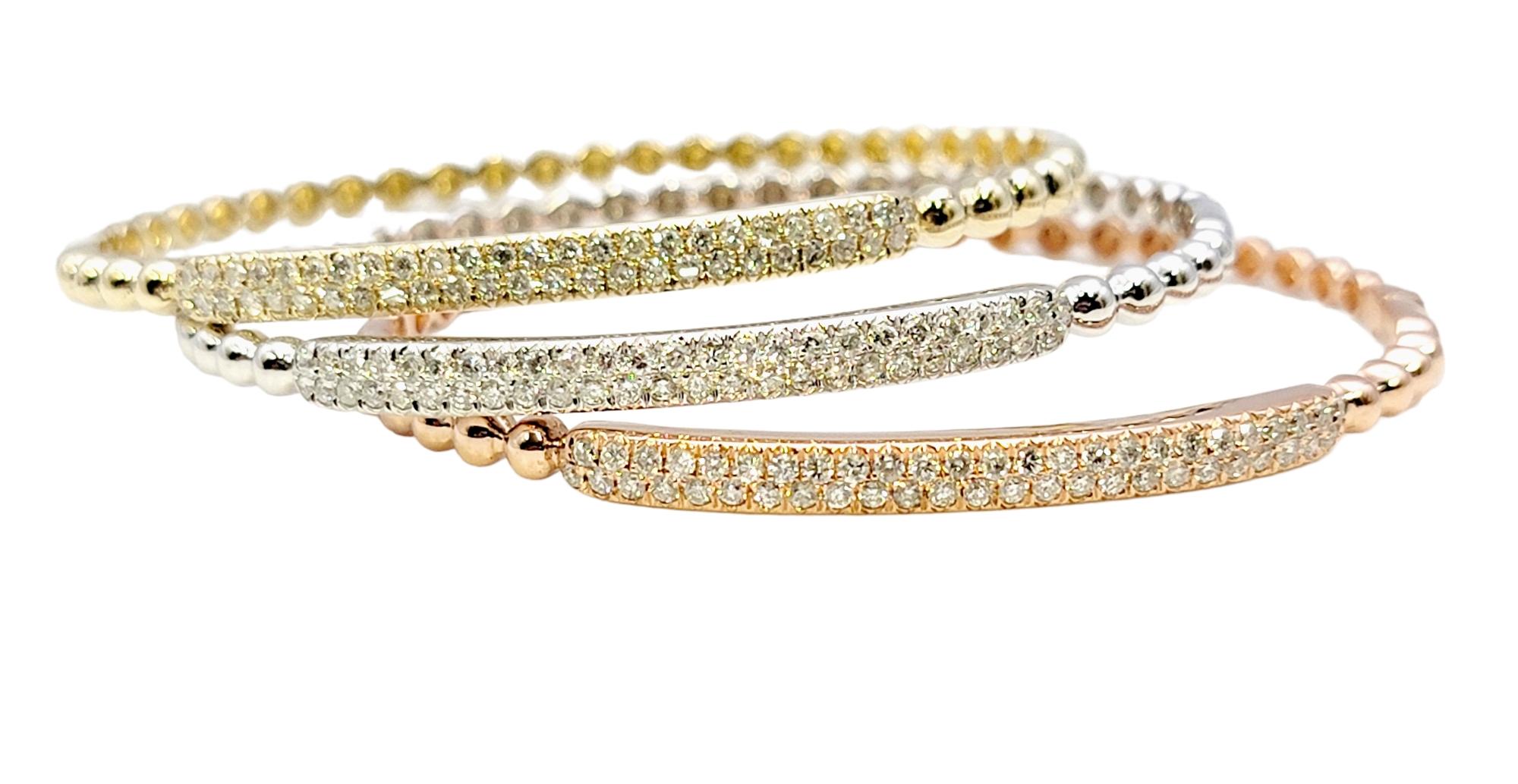  14 Karat White Gold Bubble Style Narrow Stacking Bangle Bracelet with Diamonds For Sale 5
