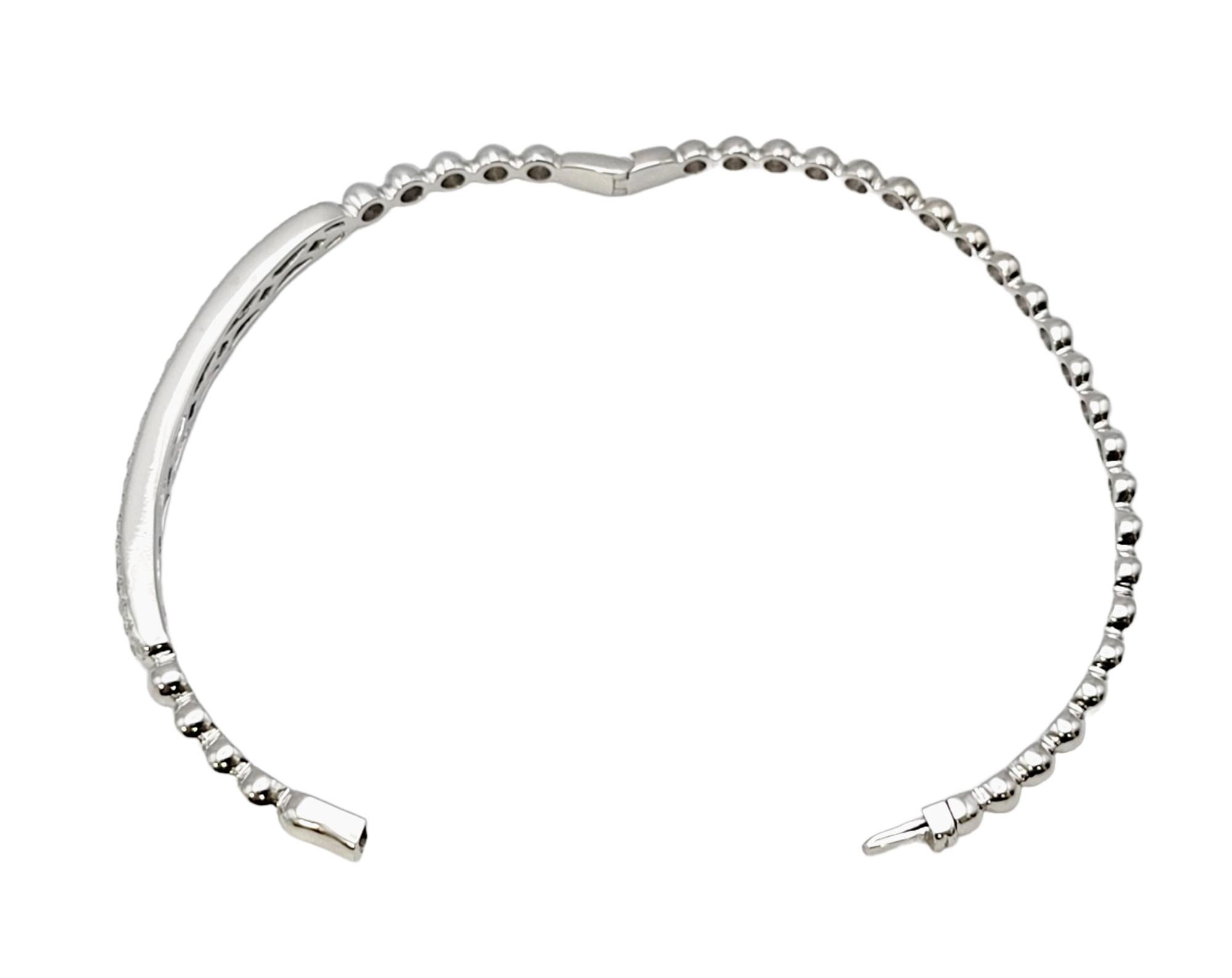 Contemporary  14 Karat White Gold Bubble Style Narrow Stacking Bangle Bracelet with Diamonds For Sale