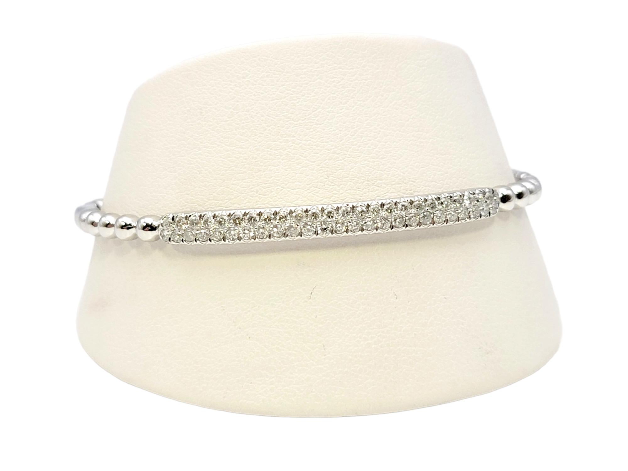 Women's  14 Karat White Gold Bubble Style Narrow Stacking Bangle Bracelet with Diamonds For Sale
