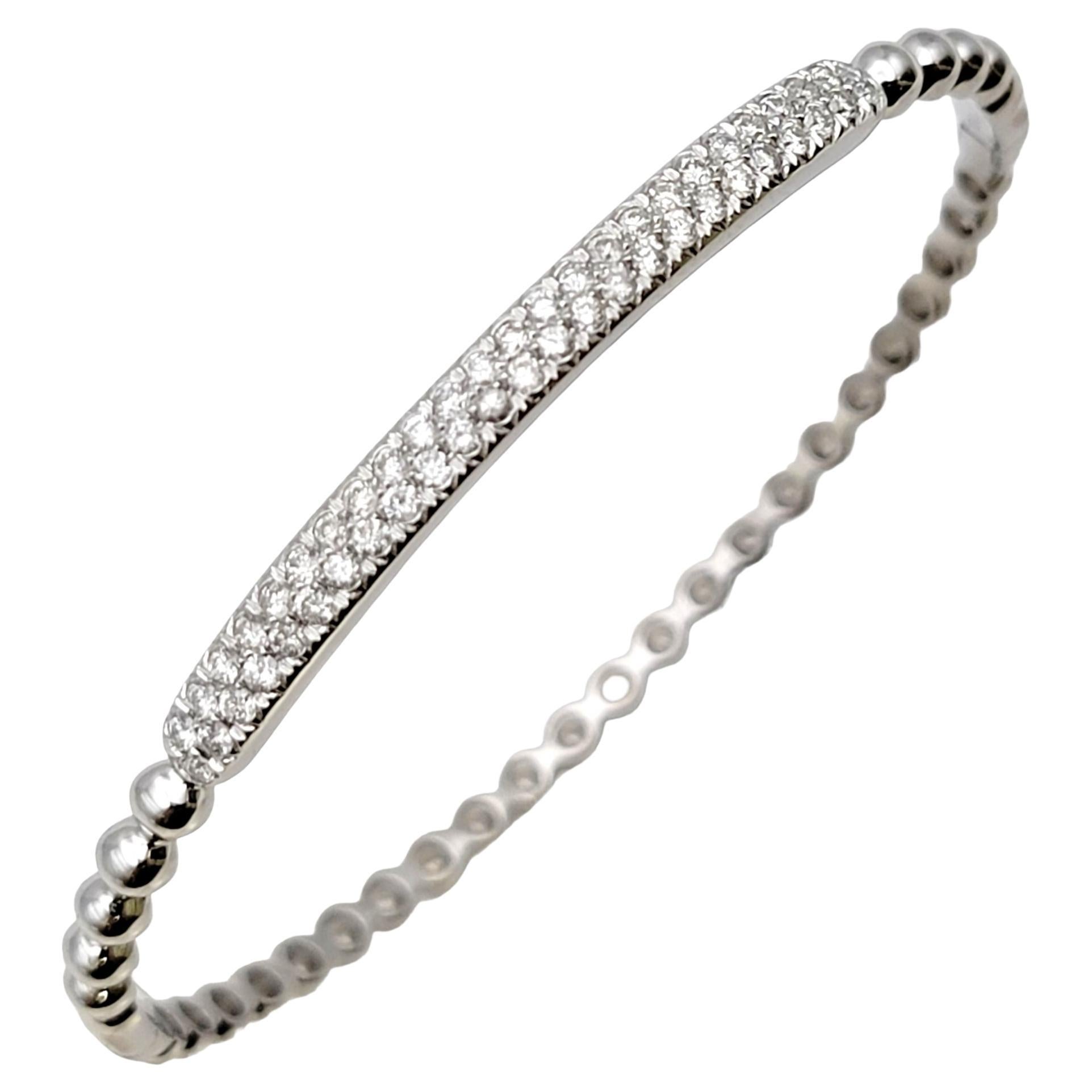  14 Karat White Gold Bubble Style Narrow Stacking Bangle Bracelet with Diamonds For Sale