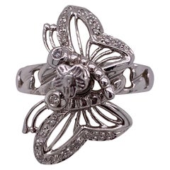 14 Karat White Gold Butterfly & .25 Carat Diamond Ring, 4 Grams