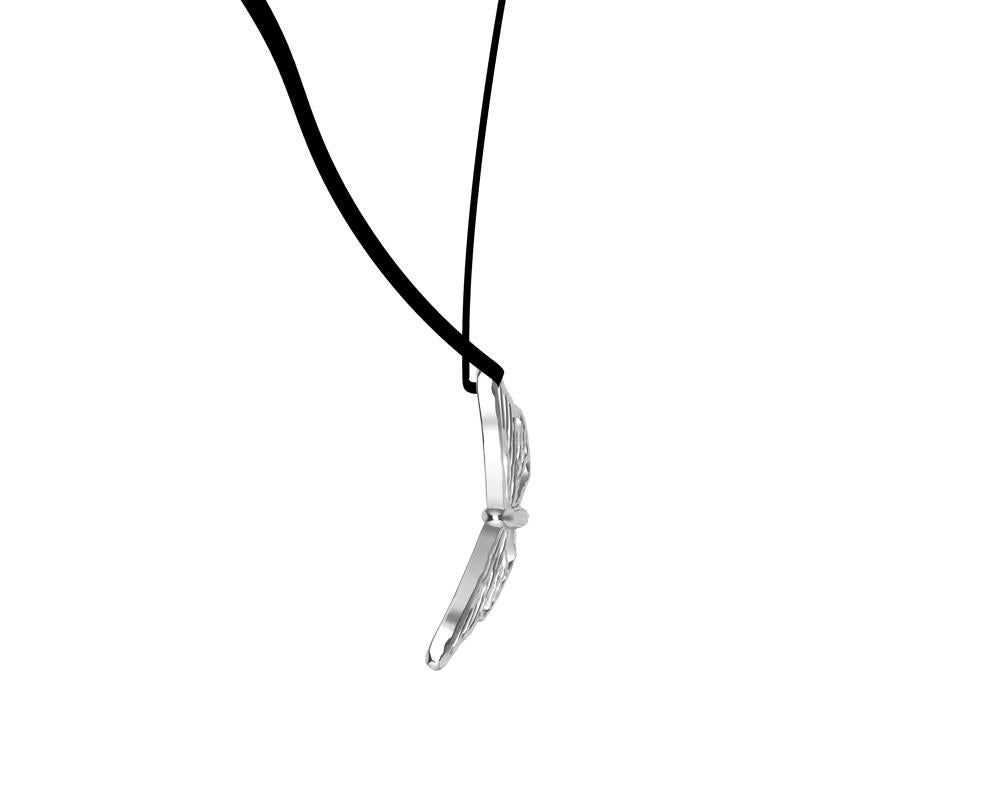 Contemporary 14 Karat White Gold 38 mm Butterfly Necklace on Suede For Sale