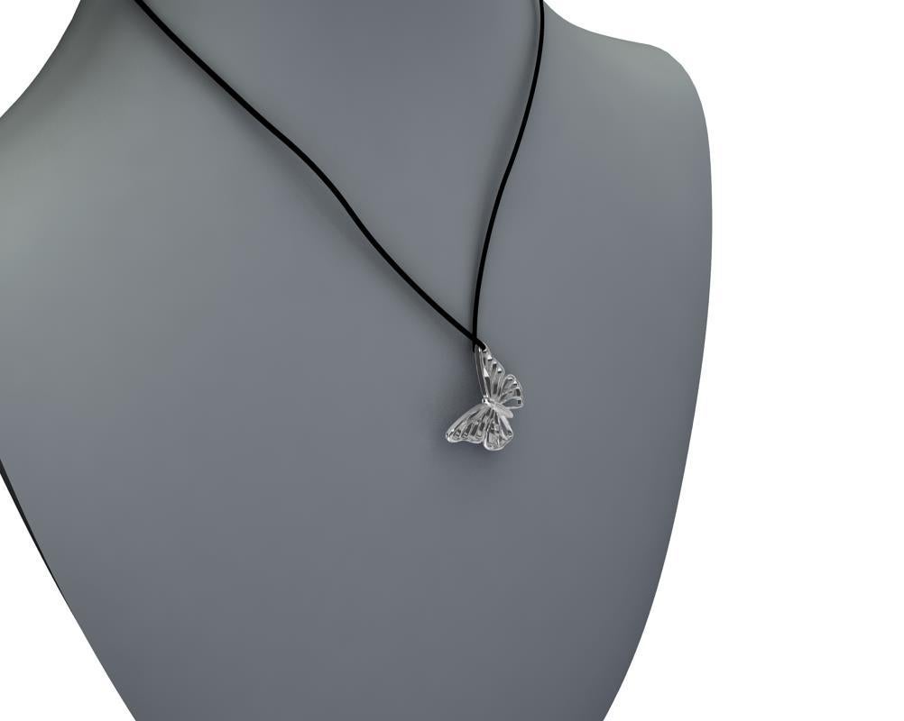 14 Karat White Gold 38 mm Butterfly Necklace on Suede In New Condition For Sale In New York, NY