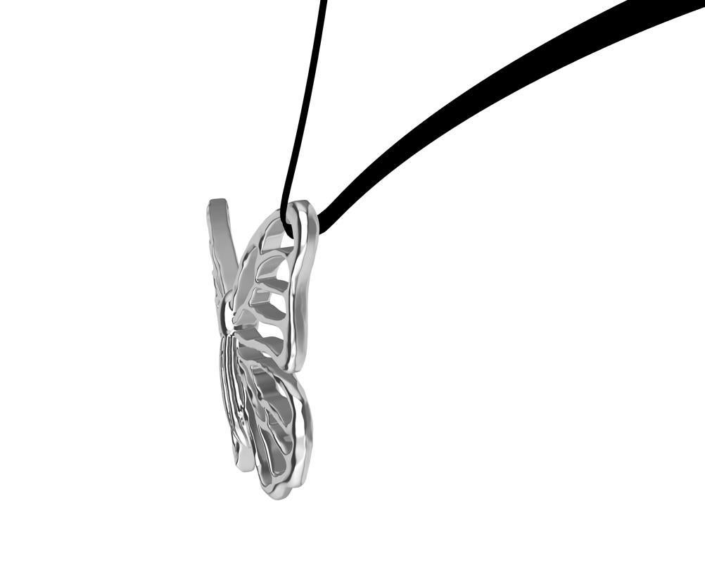 Women's or Men's 14 Karat White Gold Butterfly Necklace on Suede For Sale
