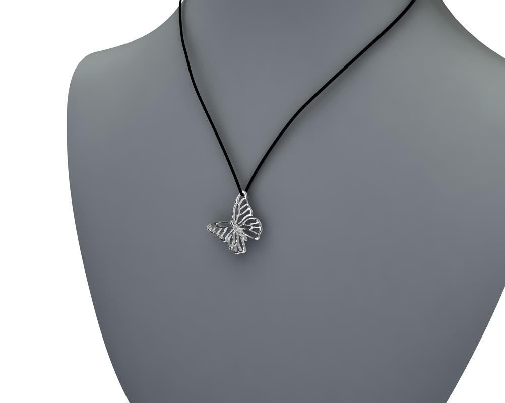 14 Karat White Gold 38 mm Butterfly Necklace on Suede For Sale 1