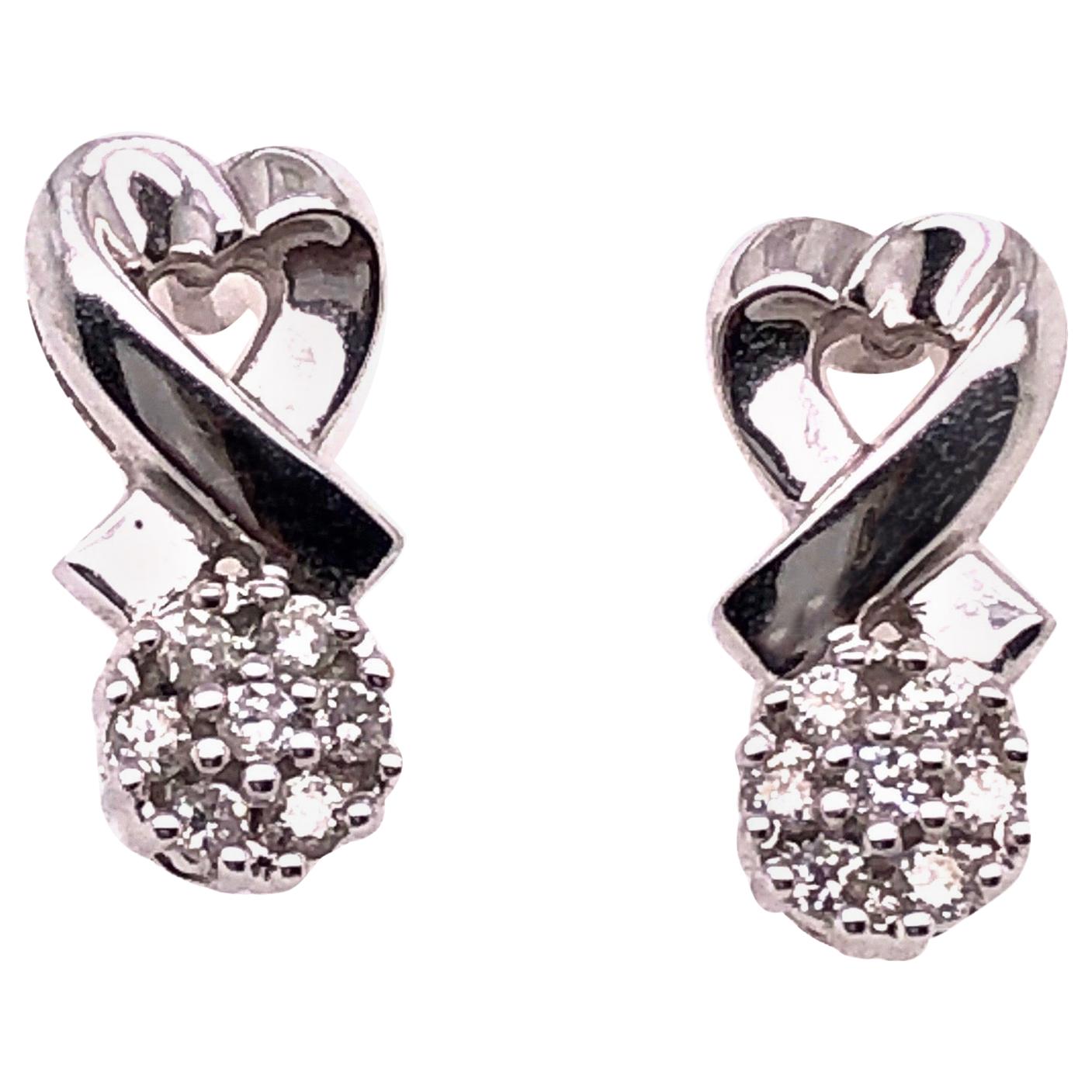 14 Karat White Gold Button Earrings with Diamonds 0.25 TDW For Sale