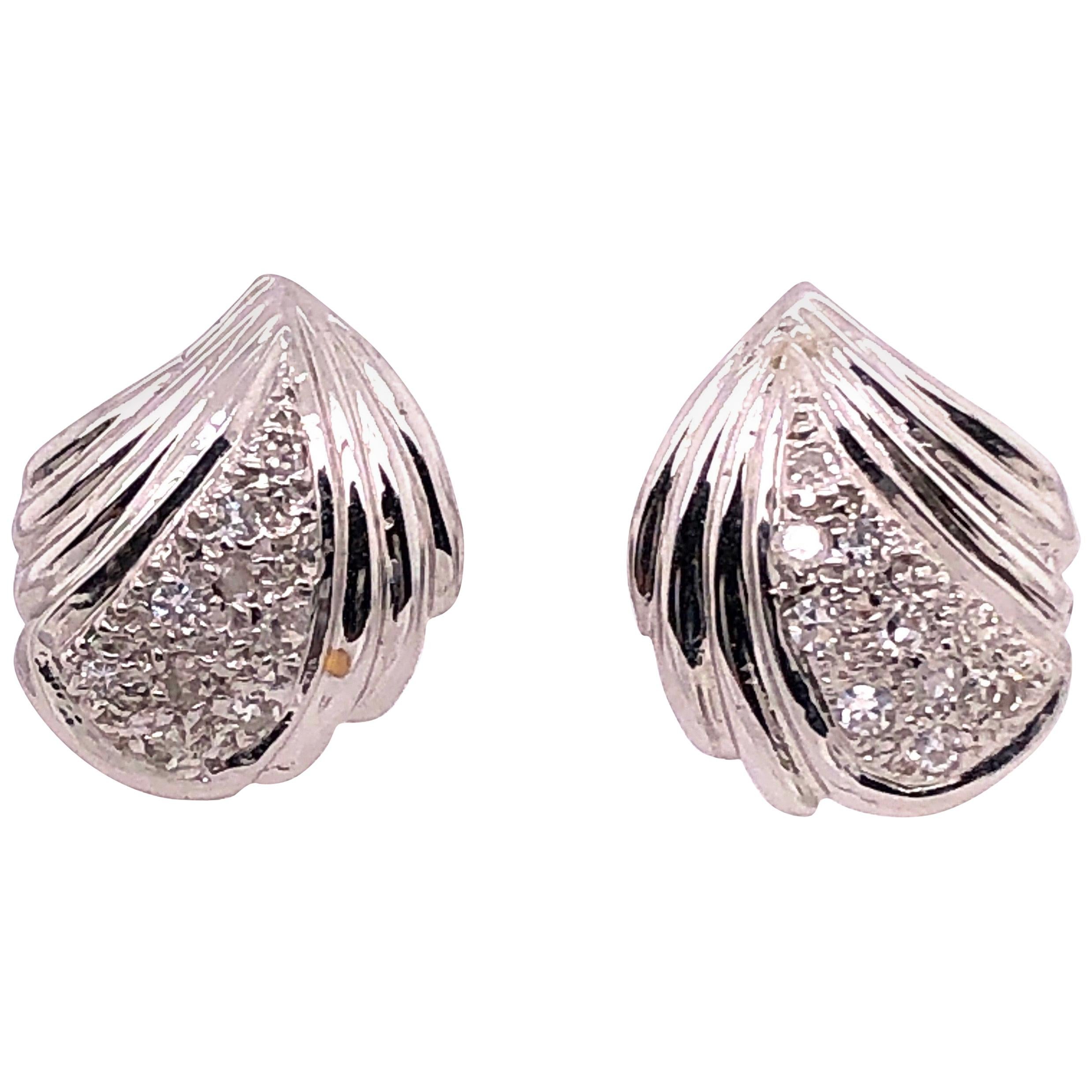 14 Karat White Gold Button Earrings with Pave Diamonds 0.50 TDW For Sale