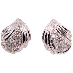 14 Karat White Gold Button Earrings with Pave Diamonds 0.50 TDW