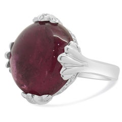 14 Karat White Gold Cabochon Pink Tourmaline and Diamond Ring