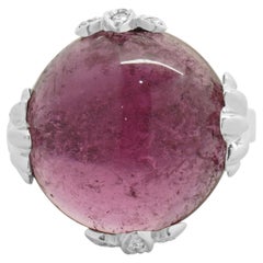 14 Karat White Gold Cabochon Pink Tourmaline and Diamond Ring