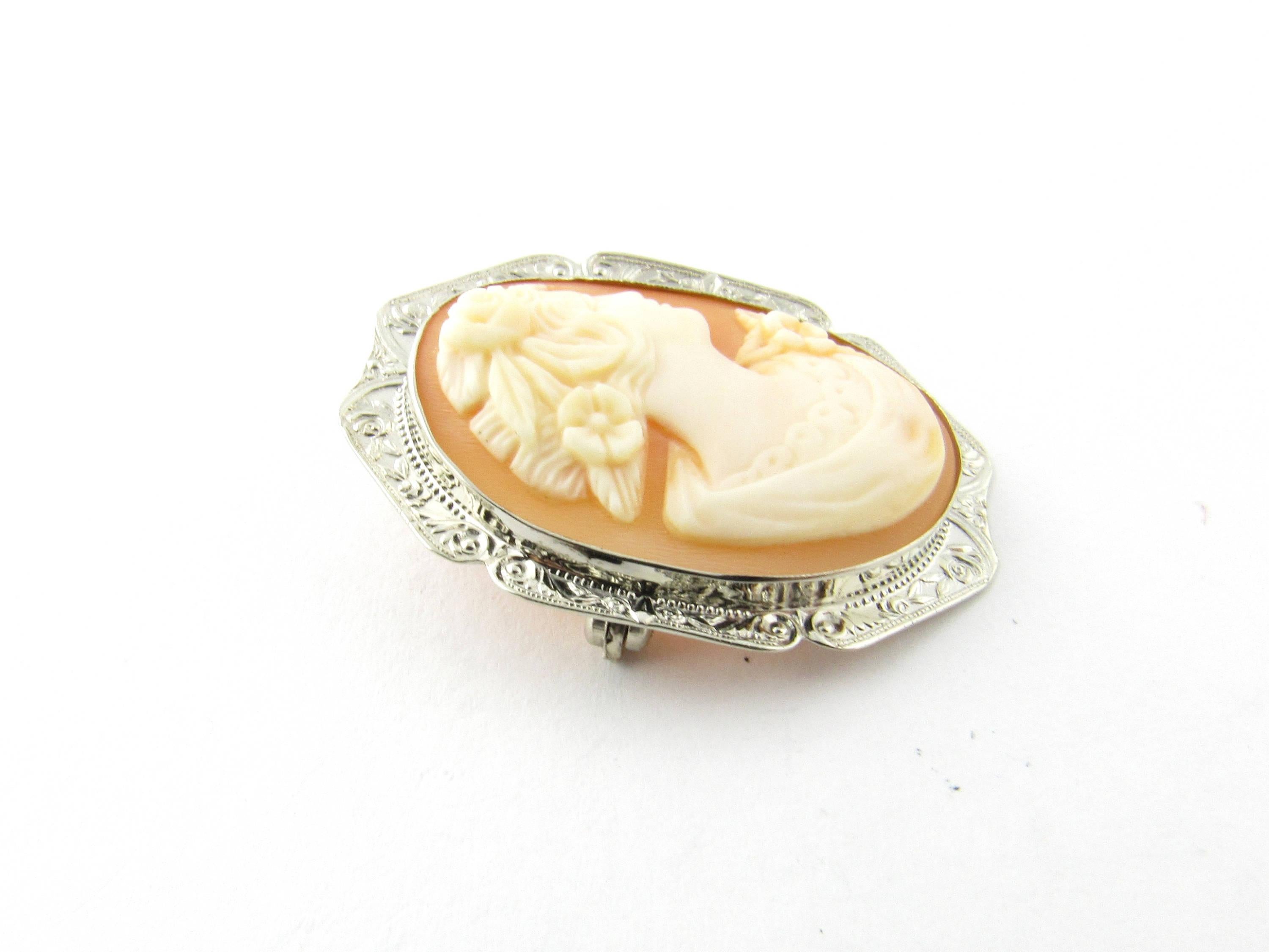 14 Karat White Gold Cameo Brooch In Good Condition For Sale In Washington Depot, CT