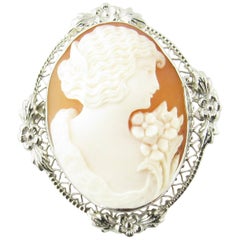 14 Karat White Gold Cameo Brooch or Pendant