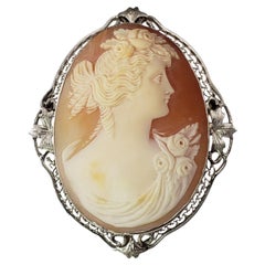 Vintage 14 Karat White Gold Cameo Brooch/Pendant #20872