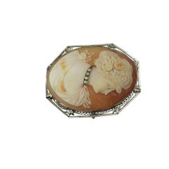 Broche/pendentif camée en or blanc 14 carats #22301