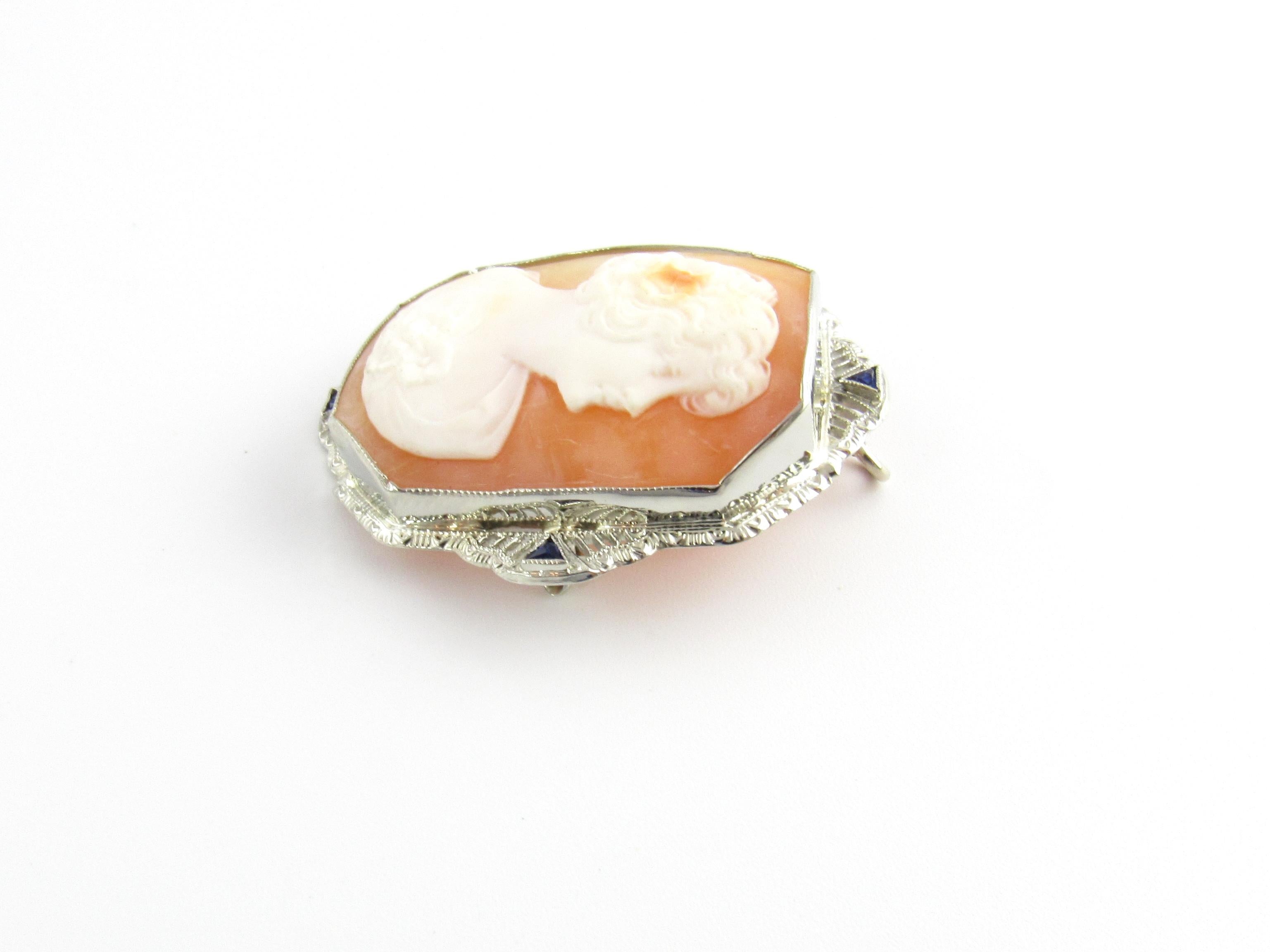 Round Cut 14 Karat White Gold Cameo Brooch / Pendant For Sale