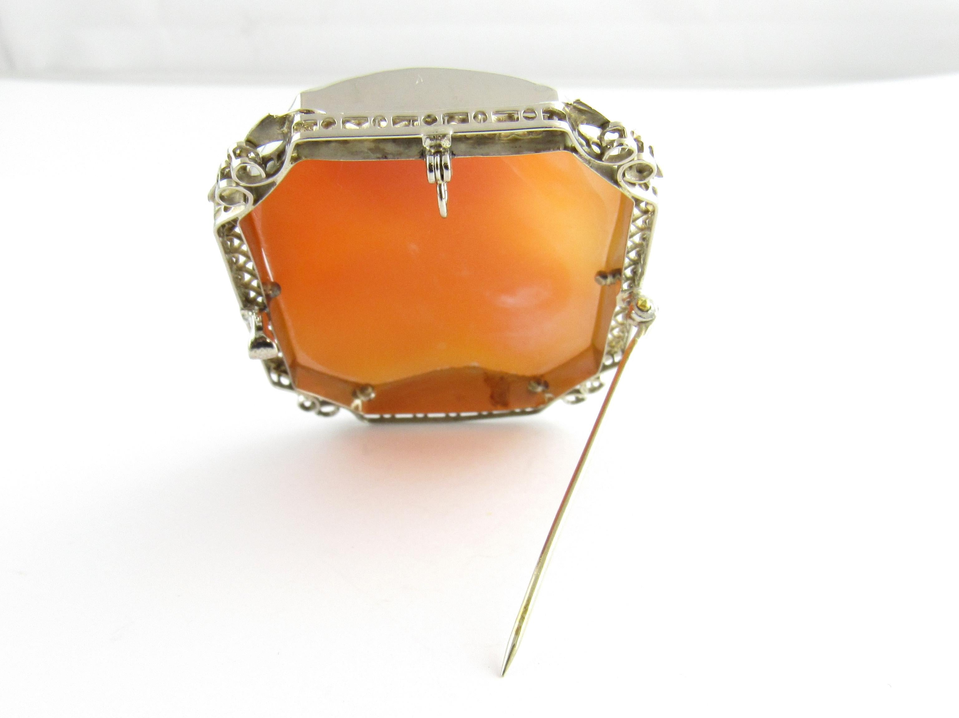 14 Karat White Gold Cameo Brooch or Pendant In Good Condition For Sale In Washington Depot, CT