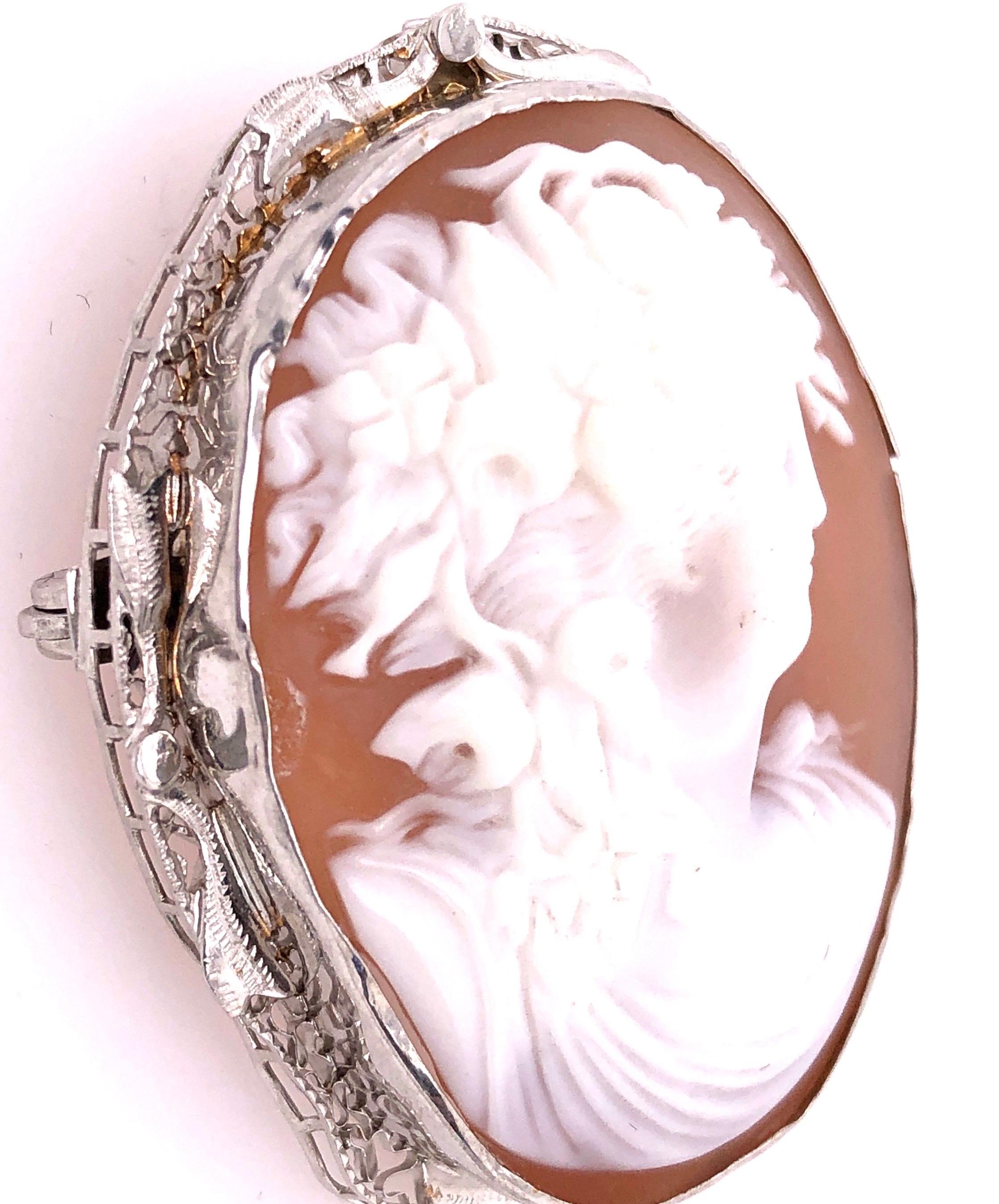 14 Karat White Gold Cameo Pendant or Brooch In Good Condition For Sale In Stamford, CT