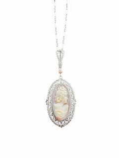 14 Karat White Gold Cameo Pendant Necklace #21245