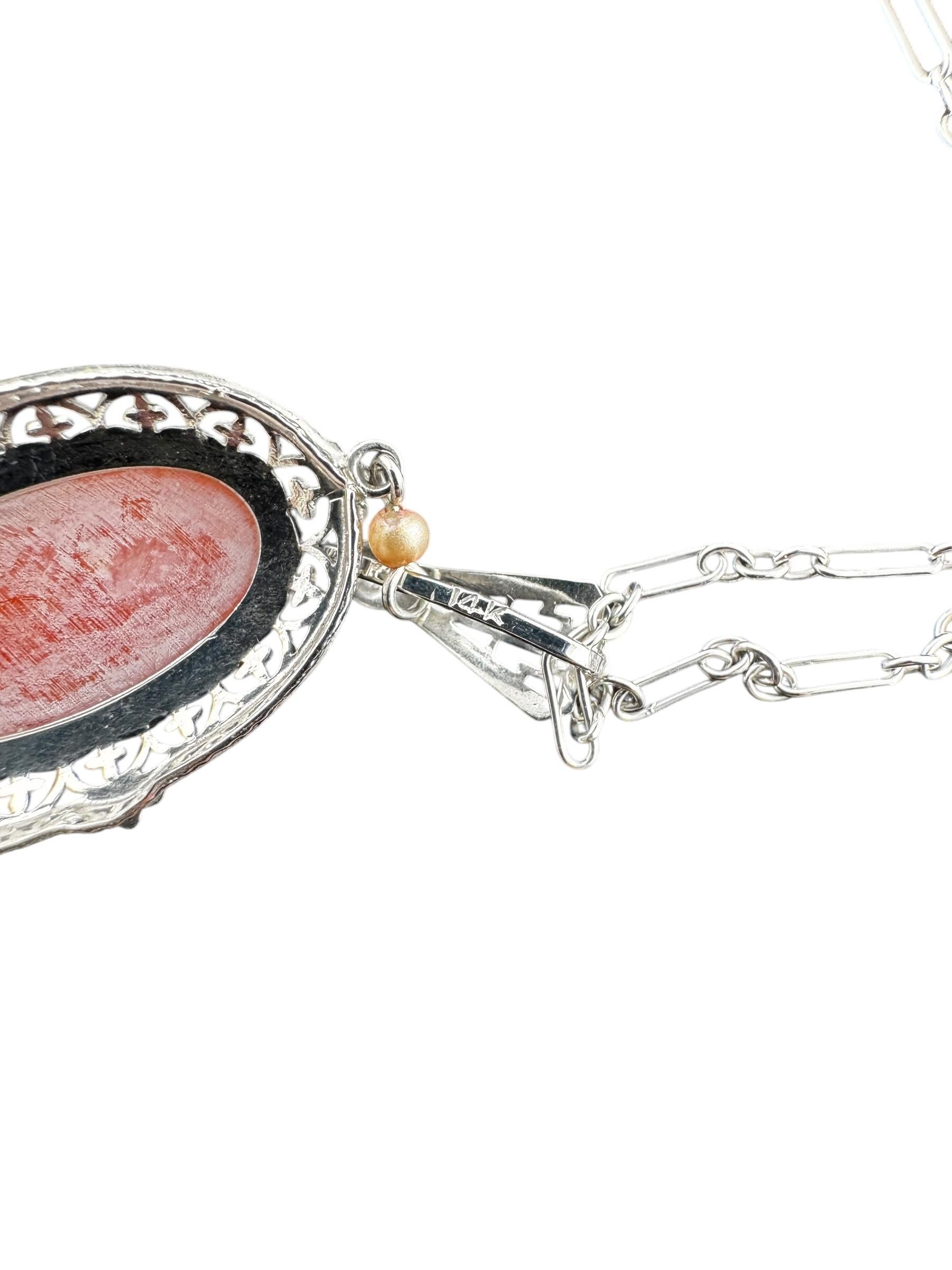Collier pendentif camée en or blanc 14 carats #21245 en vente 3