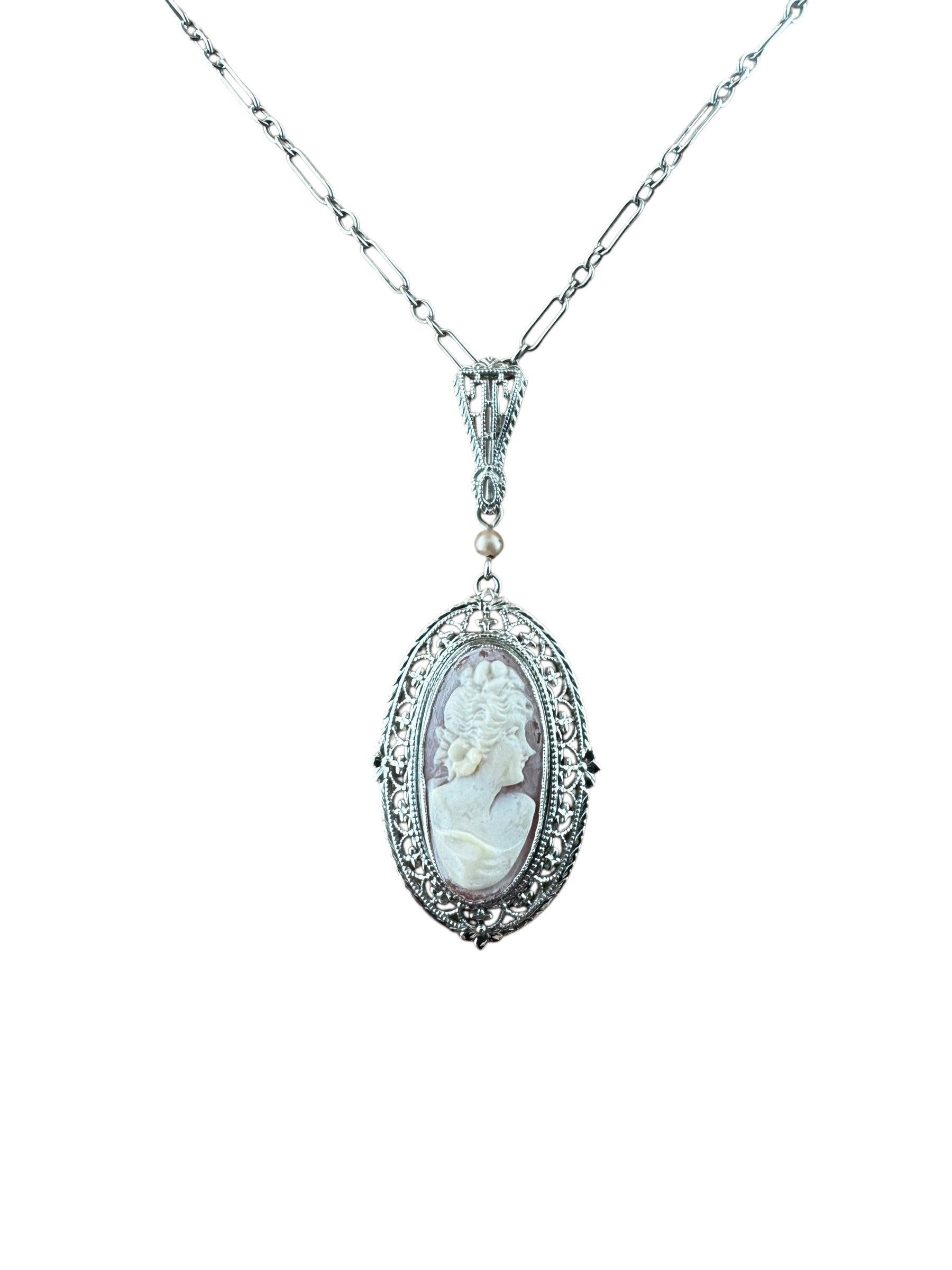14 Karat White Gold Cameo Pendant Necklace #21245