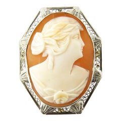 Pendentif ou broche camée en or blanc 14 carats