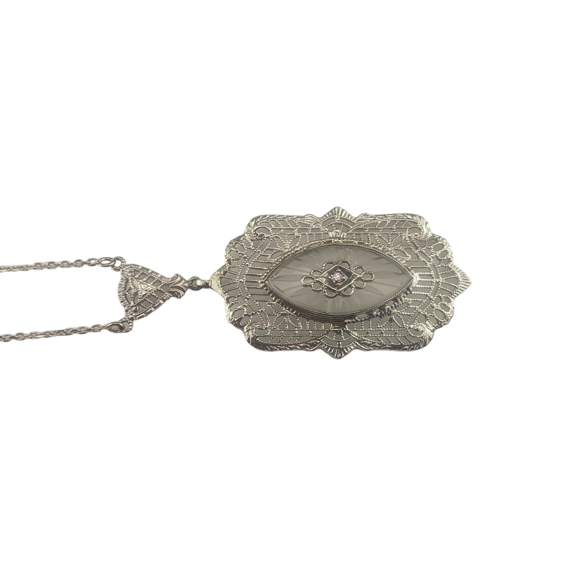 Single Cut 14 Karat White Gold Camphor Glass Diamond Pendant Necklace #16765 For Sale