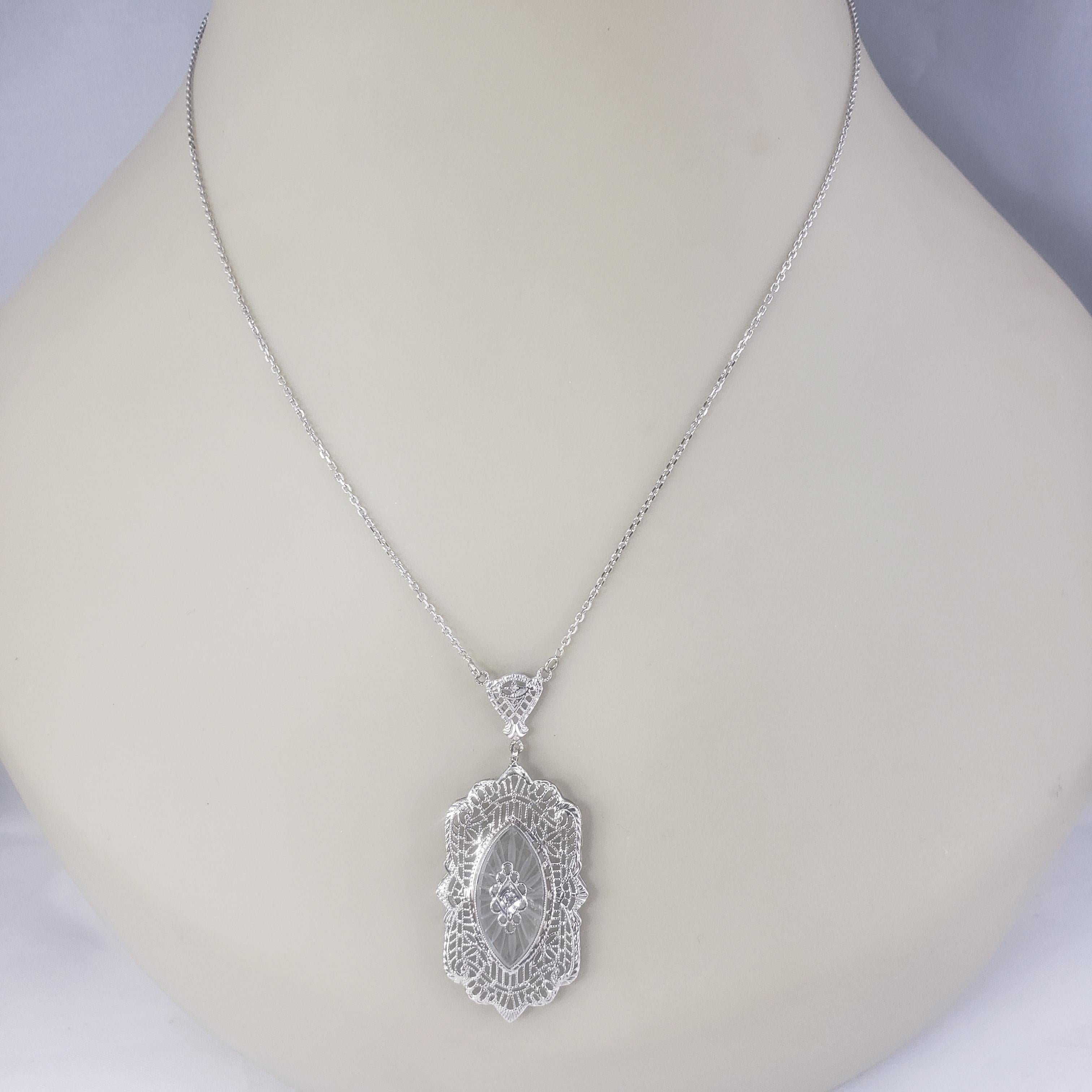 14 Karat White Gold Camphor Glass Diamond Pendant Necklace #16765 For Sale 3
