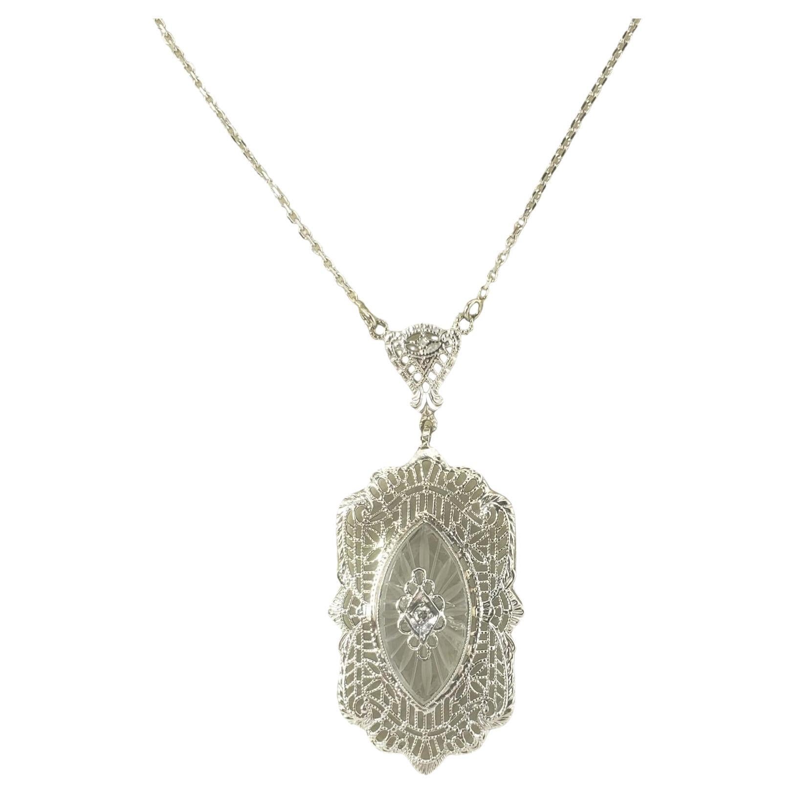 14 Karat White Gold Camphor Glass Diamond Pendant Necklace #16765 For Sale
