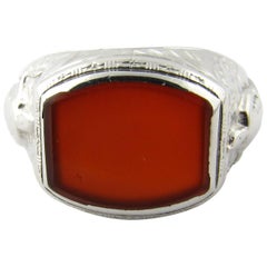 Antique 14 Karat White Gold Carnelian Ring