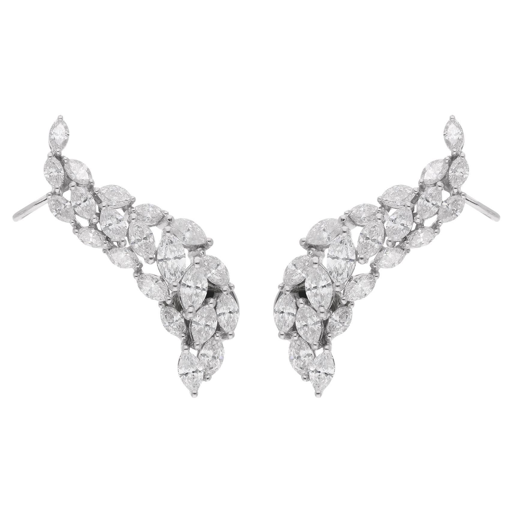 14 Karat White Gold Certified 2.91 Carat Marquise Diamond Ear Climber Earrings