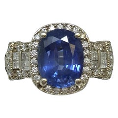 14 Karat White Gold Ceylon Blue Sapphire and Diamond Cocktail Ring