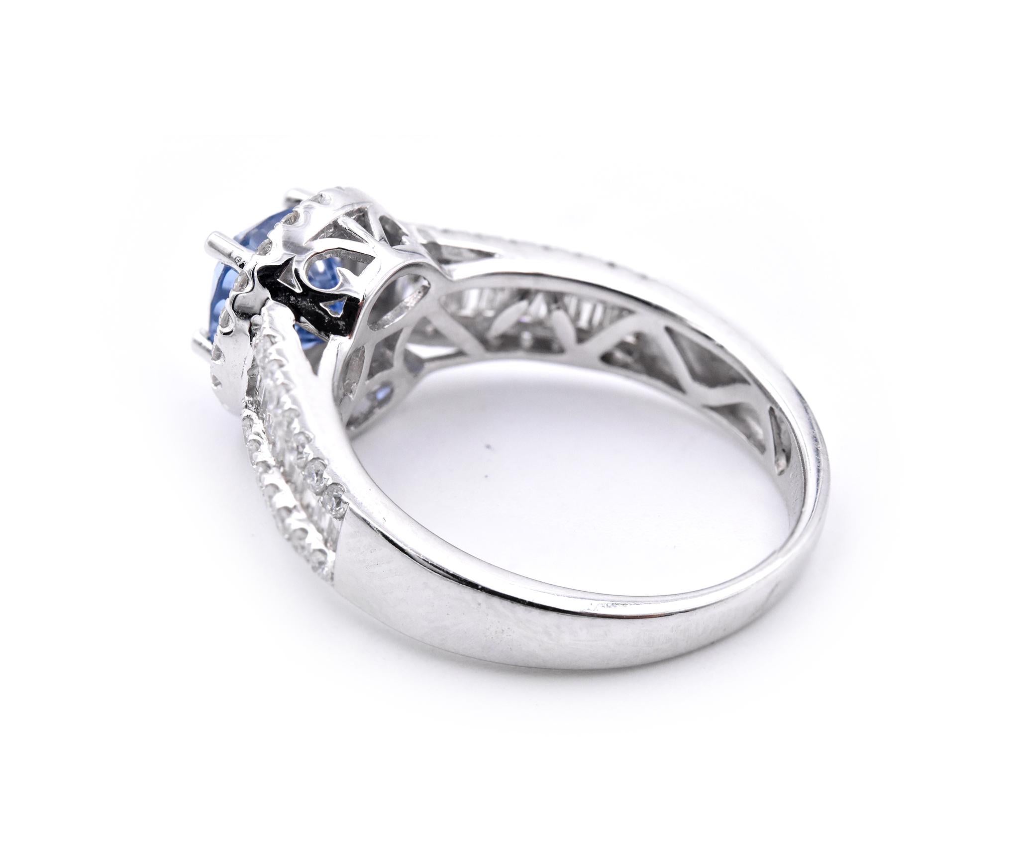 Women's 14 Karat White Gold Ceylon Sapphire and Diamond Ring