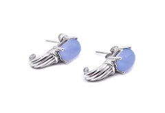 14 Karat White Gold Chalcedony and Diamond Earrings