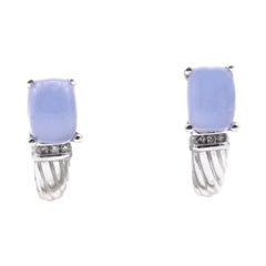 14 Karat White Gold Chalcedony and Diamond Earrings