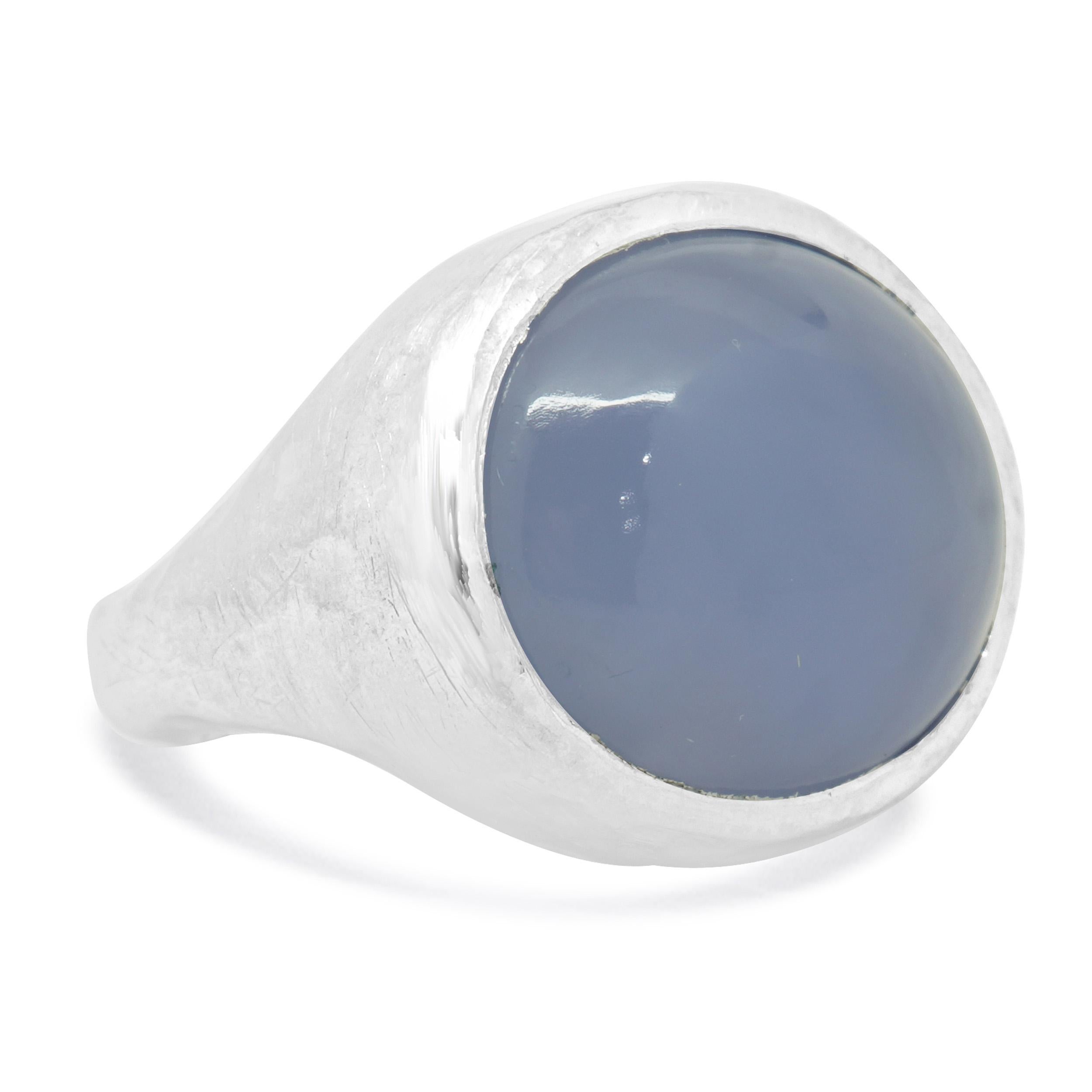 Anello con calcedonio martellato in oro bianco 14 carati In condizioni ottime in vendita a Scottsdale, AZ